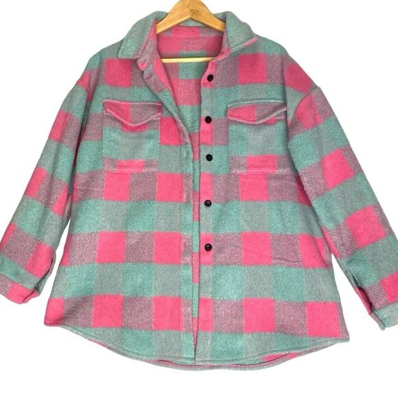 Pink Buffalo Plaid Shacket Shirt Jacket Womens Med Gorpcore Softgirl Cottagecore - Picture 9 of 9